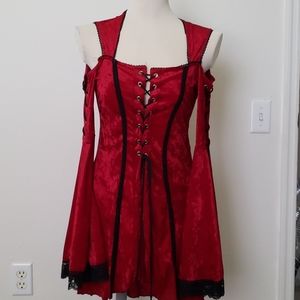 Lip Service Red Velvet Goth Lace up Dress Top